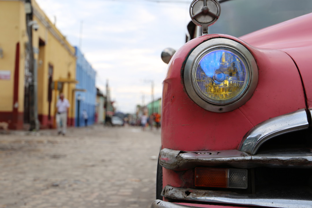 Pink vintage car in Trinidad, Cuba